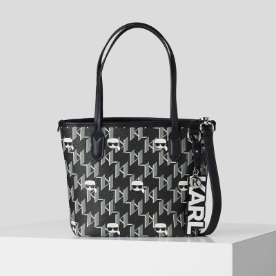 Black / Multicolor Karl Lagerfeld K/Ikonik Monogram Small All-over-print Women's Tote Bags | USA31XOBF