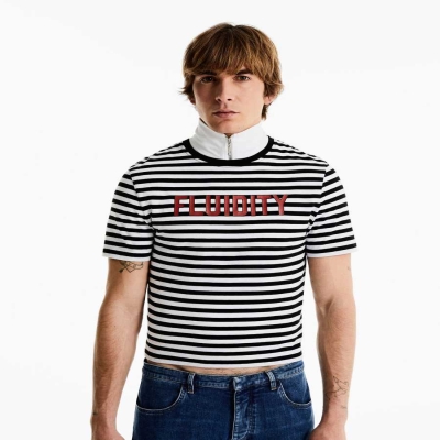 Black / White Karl Lagerfeld Karl Lagerfeld X Alled-martinez Striped Men's T-Shirts | USA76EBWD