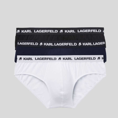 Black / White / Navy Karl Lagerfeld Logo Briefs 3-pack Men's Underwear | USA94IFEU