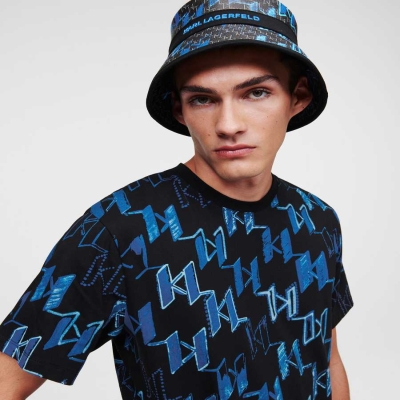 Blue Karl Lagerfeld All-over Graffiti Karl Monogram Men's T-Shirts | USA13VGAR