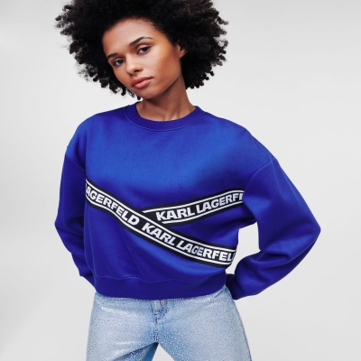 Blue Karl Lagerfeld Karl Logo Cropped Women's Sweatshirts | USA62UCFI