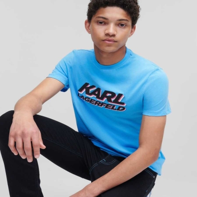 Blue Karl Lagerfeld Karl Logo Men's T-Shirts | USA80ZSFO