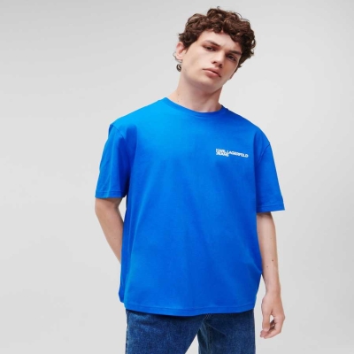 Blue Karl Lagerfeld Klj Box Logo Men's T-Shirts | USA80CBMQ