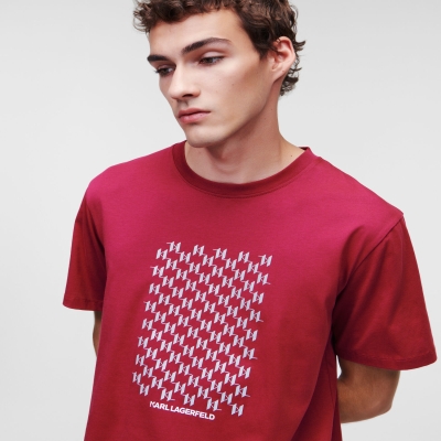 Burgundy Karl Lagerfeld Reflective Karl Monogram Men's T-Shirts | USA26PZJO