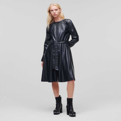 Dark Blue Karl Lagerfeld Faux-leather Women's Dresses | USA35ZPKM