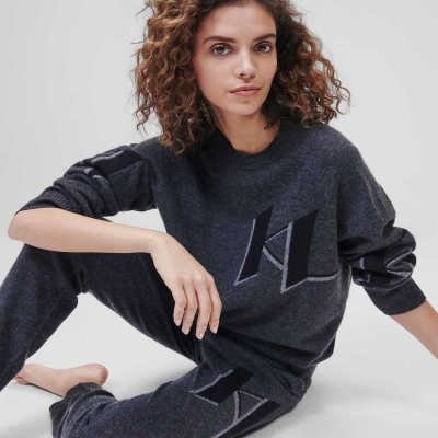 Dark Grey Karl Lagerfeld Cashmere Kl Monogram Sweater Women's Loungewear | USA67DGAN