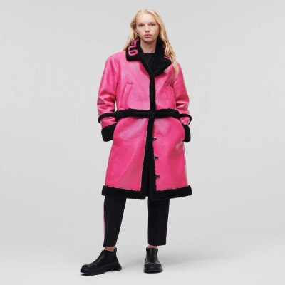 Fuchsia / Black Karl Lagerfeld Faux-shearling Transformer Women's Coats | USA63DWVZ