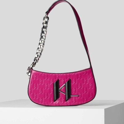 Fuchsia Karl Lagerfeld K/Saddle Monogram-embossed Women's Shoulder Bags | USA45FMUY