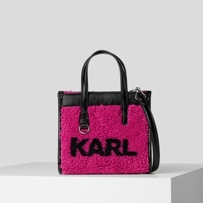 Fuchsia Karl Lagerfeld K/Skuare Small Faux-shearling Women's Tote Bags | USA57DWUF