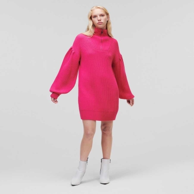 Fuchsia Karl Lagerfeld Longline Knitted Logo Women's Knitwear | USA14PRVC