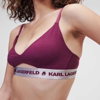 Fuchsia Karl Lagerfeld Metallic Peephole Logo Bra Women's Underwear | USA93OMGK