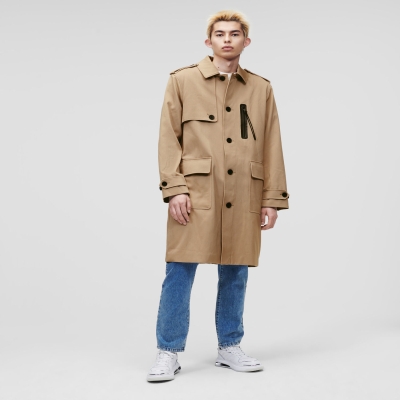 Khaki Karl Lagerfeld With Belt Men's Trench Coat | USA87LYEJ