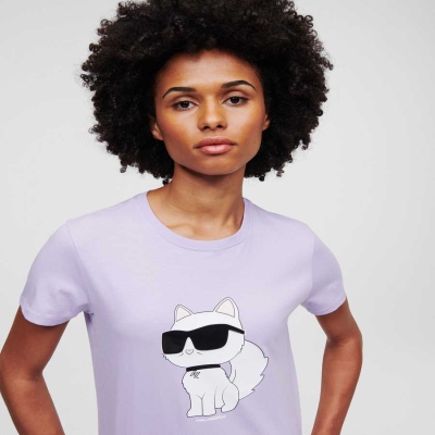 Lavender Karl Lagerfeld Ikonik 2.0 Choupette Women's T-Shirts | USA52SWMX