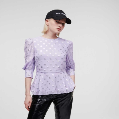 Lavender Karl Lagerfeld Metallic Kl Monogram Women's Blouses | USA37IQGF