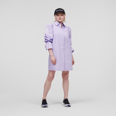 Lavender Karl Lagerfeld Puff-sleeve Poplin Women's Dresses | USA17SXUY