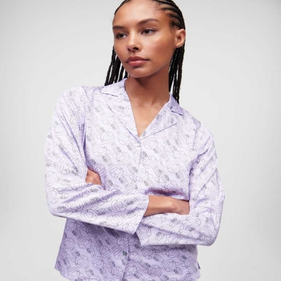 Light Purple Karl Lagerfeld Ikonik 2.0 Long-sleeved Pyjama Set Women's Sleepwear | USA14QYPA