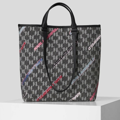 Multicolor Karl Lagerfeld Kl Monogram Denim With Future Logo Women's Tote Bags | USA86JIDQ