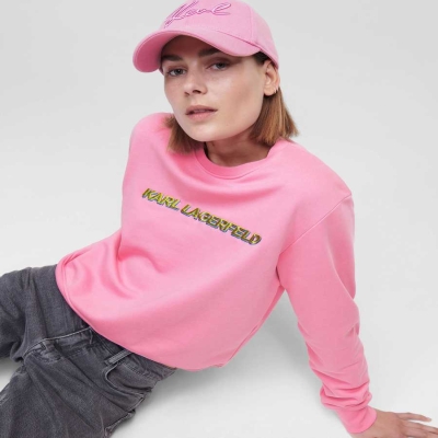 Pink Karl Lagerfeld Cropped Karl Future Logo Women's Sweatshirts | USA94MOKQ