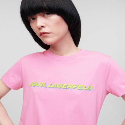 Pink Karl Lagerfeld Karl Future Logo Women's T-Shirts | USA75NOSX