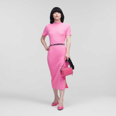 Pink Karl Lagerfeld Short-sleeved Karl Logo Knit Women's Dresses | USA98WUKB