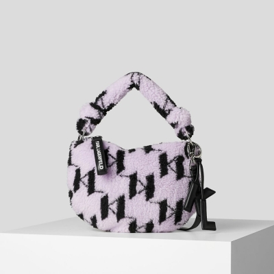 Purple Karl Lagerfeld K/Knotted Monogram Faux-shearling Women's Shoulder Bags | USA97QTPI