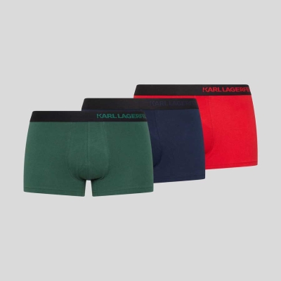 Red / Green / Navy Karl Lagerfeld Hip Logo Trunk – 3 Pack Men's Underwear | USA89WOHZ