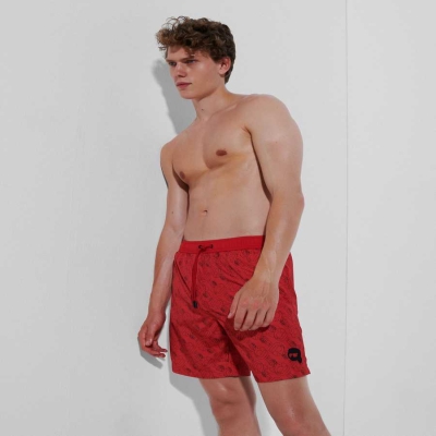 Red Karl Lagerfeld Ikonik 2.0 All-over Print Board Shorts Men's Beachwear | USA63NWPL