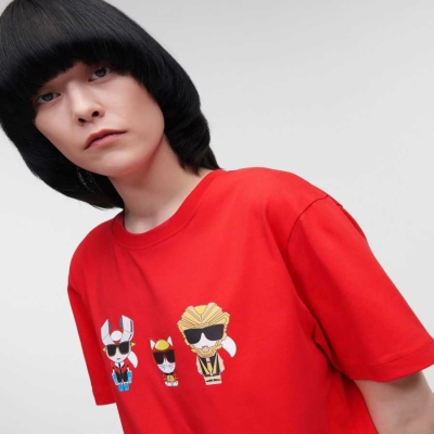 Red Karl Lagerfeld Ikonik Heroes Women's T-Shirts | USA02UKXM