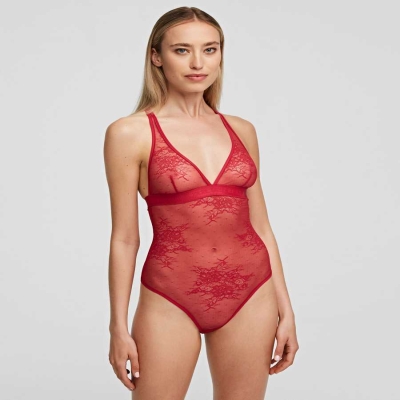 Red Karl Lagerfeld Racerback Lace Bodysuit Women's Underwear | USA89XNPA