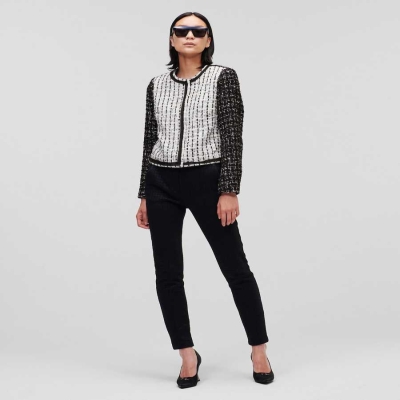 White / Black Karl Lagerfeld Two-tone BOUCLÉ Women's Jackets | USA54DNZG