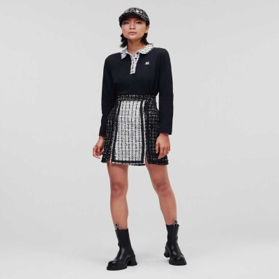 White / Black Karl Lagerfeld Two-tone BOUCLÉ Women's Skirts | USA93JMWG