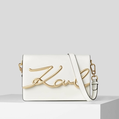 White / Gold Karl Lagerfeld K/Signature Women's Shoulder Bags | USA30TMHJ