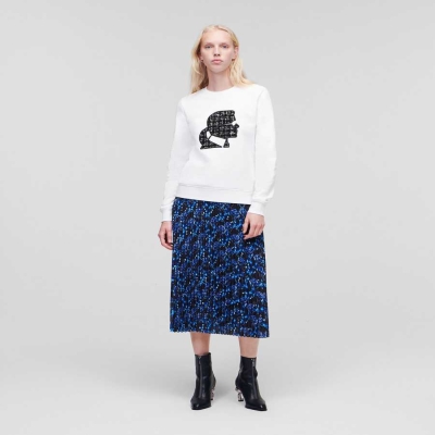 White Karl Lagerfeld BOUCLÉ Karl Profile Women's Sweatshirts | USA54NHTI