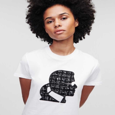 White Karl Lagerfeld BOUCLÉ Karl Profile Women's T-Shirts | USA90GUKF