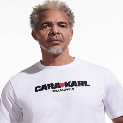 White Karl Lagerfeld Cara Loves Karl Men's T-Shirts | USA84LXBE