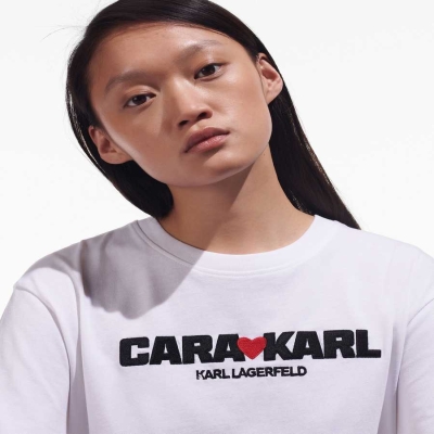 White Karl Lagerfeld Cara Loves Karl Women's T-Shirts | USA73EVTA