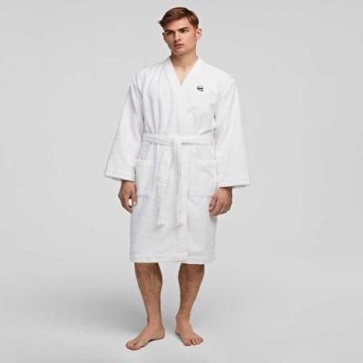 White Karl Lagerfeld Ikonik Bathrobe Men's Loungewear | USA09JTLB