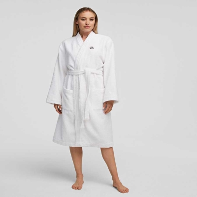 White Karl Lagerfeld Ikonik Bathrobe Women's Loungewear | USA17VCAO