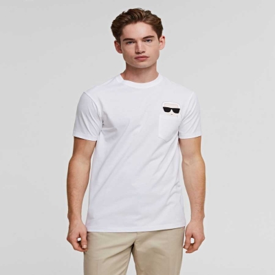 White Karl Lagerfeld Ikonik Karl Pocket Men's T-Shirts | USA82BWSX