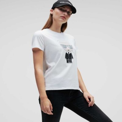 White Karl Lagerfeld Ikonik Karl Women's T-Shirts | USA54KECF