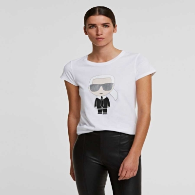 White Karl Lagerfeld Ikonik Karl Women's T-Shirts | USA98WZVN