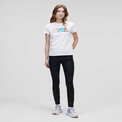 White Karl Lagerfeld Jelly Karl Logo Women's T-Shirts | USA90DQYX