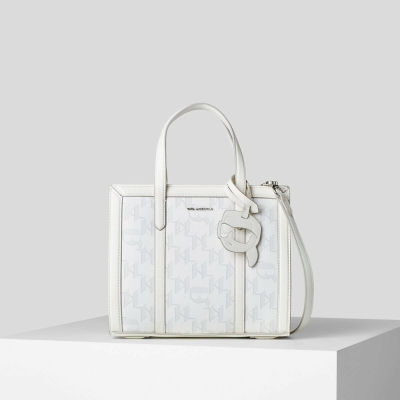 White Karl Lagerfeld K/Ikonik 2.0 Monogram Small Coated Canvas Women's Tote Bags | USA57CPKR