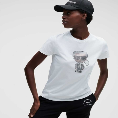 White Karl Lagerfeld K/Ikonik Rhinestone Women's T-Shirts | USA14RUOE