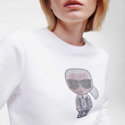 White Karl Lagerfeld K/Ikonik Sparkle Women's Sweatshirts | USA31YMQB