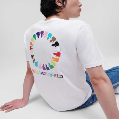 White Karl Lagerfeld K/Love Circle Artwork Men's T-Shirts | USA23KWLP