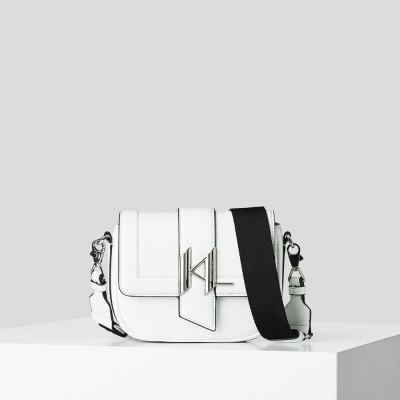 White Karl Lagerfeld K/Saddle Patent Small Women's Shoulder Bags | USA64EWNH