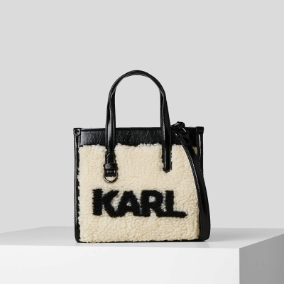 White Karl Lagerfeld K/Skuare Small Faux-shearling Women's Tote Bags | USA82UIWV