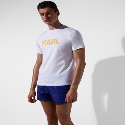 White Karl Lagerfeld Karl Logo Beach T Shirts Men's Beachwear | USA90JRFW