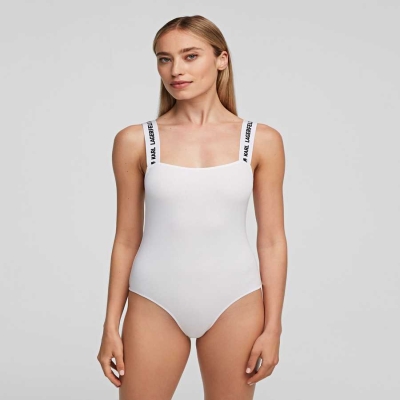 White Karl Lagerfeld Karl Logo Bodysuit Women's Underwear | USA34XCRA